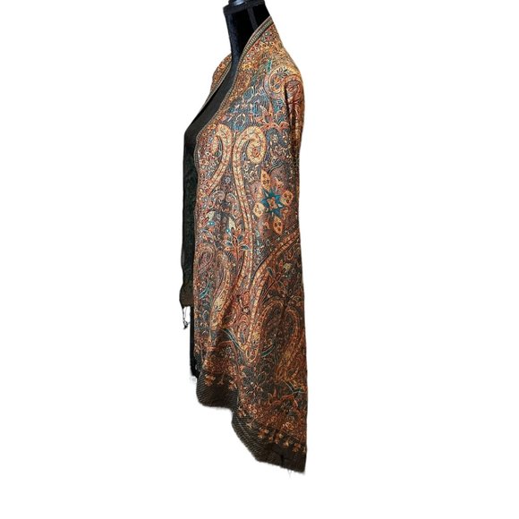 Unbranded Scarf Womens Rectangle Cashmere Orange Turquoise Boho Floral Fringe - Picture 8 of 11